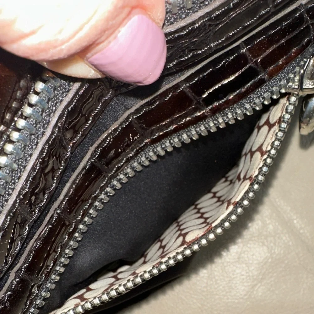 Brighton Black and Brown Crocodile leather nylon Crossbody with sunglasses case - Picture 8 of 15